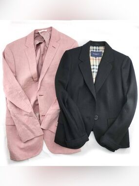 Set 38 Burberry Black Blazer & Pink Linen Blend Sport Coat Set